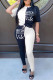 White Fashion Casual Letter Print Patchwork O Neck Long Sleeve Two Pieces
