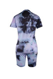 Camouflag Gray Fashion Casual O Neck Tie Dye Plus Size