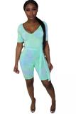 colour Sexy Fashion Tie-dyed Print ed drawing bandage Short Sleeve O Neck Rompers
