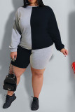 Yellow Casual O Neck Patchwork Solid Stitching Plus Size