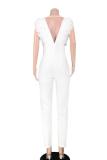 White Sexy Patchwork Solid Sleeveless V Neck Jumpsuits