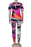 colour venetian Fashion Casual adult Ma'am Print Two Piece Suits pencil Short Sleeve Two Pieces