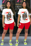 Red knitting Sexy O Neck Patchwork Print Stitching Plus Size 
