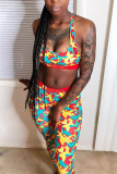 Grey Fashion Sexy Printed Vest Trousers Set