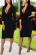 Black Sexy Solid Patchwork O Neck Pencil Skirt Dresses