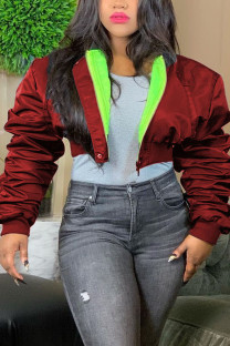 Wine Red Fashion Casual Solid Cardigan Zipper Collar Outerwear