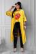 Yellow hooded Long Sleeve Lips Print Print Tees & T-shirts