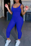 Blue Sexy Solid Patchwork U Neck Skinny Jumpsuits