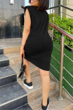 Pink Fashion Casual Solid Basic O Neck Sleeveless Dress