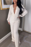 Orange Fashion Casual Solid Basic Turndown Collar Regular Jumpsuits