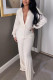 Cream White Fashion Casual Solid Basic Turndown Collar Regular Jumpsuits