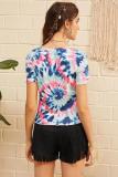 Multi-color O Neck Short Sleeve Tie Dye Tees & T-shirts