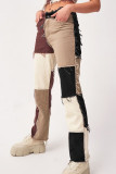 Coffee Fashion Casual Street Patchwork Patchwork Buttons Pants High Waist Denim