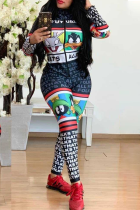 Black Sexy Fashion Print zipper letter Long Sleeve O Neck 
