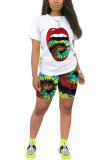 Orange Fashion Active Casual Patchwork Print Tie Dye Straight Short Sleeve Two Pieces
