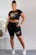Black Casual Camouflage Straight Short Sleeve Two-Piece Short Set