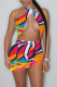 Multicolor Fashion Sexy Print Hollowed Out Backless Halter Sleeveless Dress