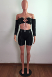 Grey Street Solid Bandage Strapless Long Sleeve Two Pieces