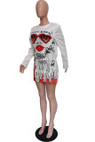 White Sexy Graffiti O Neck Long Sleeve Long Sleeve Dress Dresses