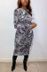 Multicolor Fashion Casual Print Fold O Neck Long Sleeve Dress