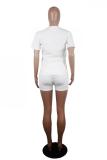White Fashion Casual Patchwork Print Short Sleeve Two Pieces