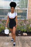 Black Casual Fashion Spaghetti Strap Cap Sleeve Short Sleeves Slip O neck Sheath Mini split asym