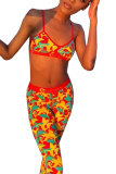 Yellow Fashion Active adult Patchwork Print asymmetrical Two Piece Suits pencil Sleeveless Two Pieces