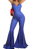 Blue Fashion Sexy Striped Sleeveless V Neck Jumpsuits