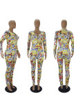 Blue Living Print V Neck Skinny Jumpsuits