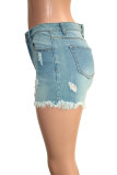 Blue Denim Button Fly Sleeveless Mid Patchwork Solid Tassel Old Straight Pants Bottoms