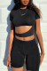 Black Fashion Casual Solid Hollowed Out O Neck Short Sleeve Two Pieces