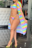 Colour Fashion Sexy Print Cardigan Swimwears Three-piece Set