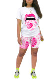 Orange Fashion Active Casual Patchwork Print Tie Dye Straight Short Sleeve Two Pieces