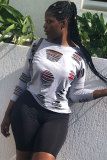 Grey O Neck Long Sleeve Hole Long Sleeve Tops