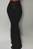 Red Street Solid Buckle Boot Cut High Waist Speaker Patchwork Bottoms