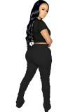 Black Fashion Sexy adult Ma'am Letter Two Piece Suits pencil Short Sleeve Two Pieces