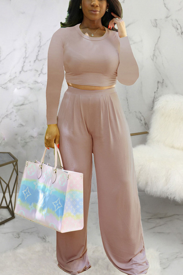 Cream White Elegant Solid Without Belt O Neck Long Sleeve Two Pieces