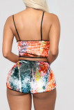 Orange Fashion Sexy Leopard Two Piece Suits Straight Sleeveless Two Pieces