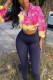Red Street Woolen Print Tie-dye Zipper Collar Long Sleeve Regular Sleeve Short Two Pieces