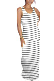 Light Blue Milk. Fashion Street White Yellow Light Blue purple Tank Sleeveless O neck Pencil Dress Floor-Length Striped Dresses