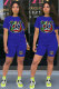 Blue Fashion Casual adult Patchwork Print Character Two Piece Suits Straight Short Sleeve Two Pieces
