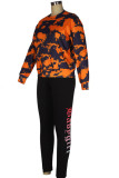 Orange Work Daily Print Leopard O Neck Mid Waist Tops