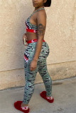 Grey Fashion Sexy Printed Vest Trousers Set