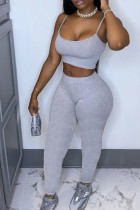 Grey Casual Solid pencil Sleeveless Two Pieces