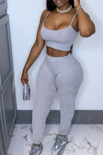 Grey Casual Solid pencil Sleeveless Two Pieces