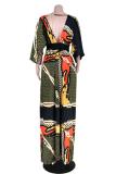 Gold Fashion adult Casual Sleeve 3/4 Length Sleeves V Neck Swagger Ankle-Length Print hollow ou