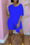 Black Fashion Casual Solid Slit V Neck Short Sleeve Two Pieces
