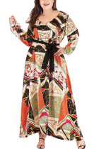 Multi-color Fashion adult Ma'am Street V Neck Print Pattern Plus Size