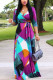 Colour Casual Print Patchwork Frenulum V Neck Dresses