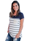 As Show-1 Casual Regular O-Neck Short Striped Short Tees & T-shirts